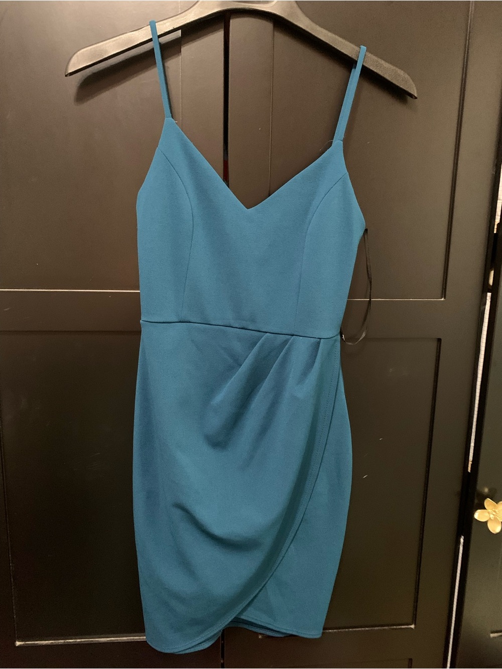 Lulu's Teal Spaghetti Strap V-Neck Mini Dress wrap wedding guest